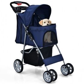 Simple Design Foldable 4-Wheel Pet Stroller With Storage Basket